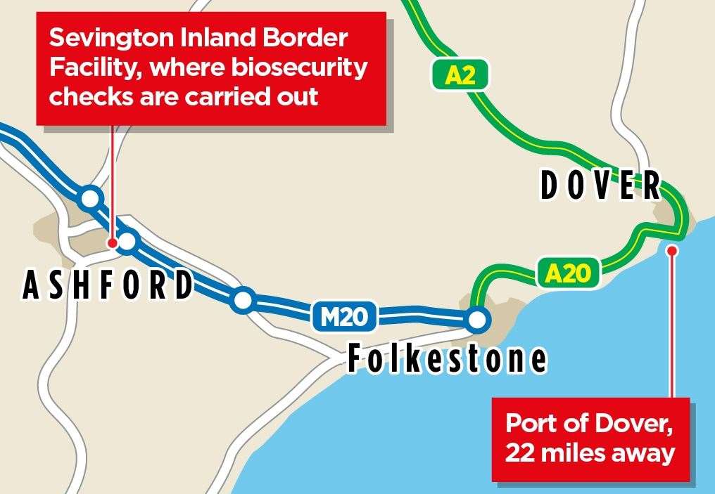 Consignments requiring a physical check will be directed down the M20 to Sevington