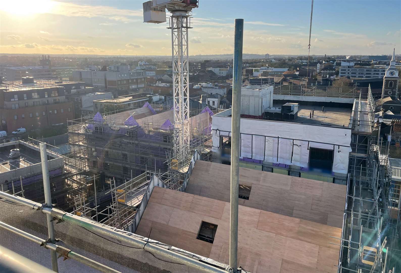 The view from the top of one of the three building’s looking down at the rest of the development