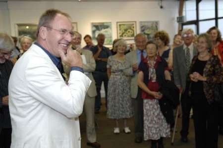 Michael Chaplin opening the art exhibition