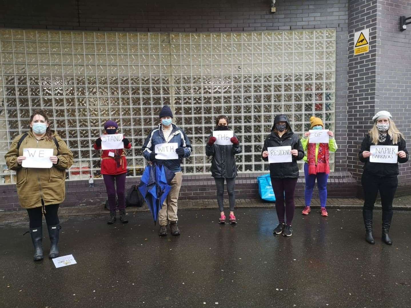 'We stand with the residents of Napier Barracks.' Picture: Care4Calais Facebook