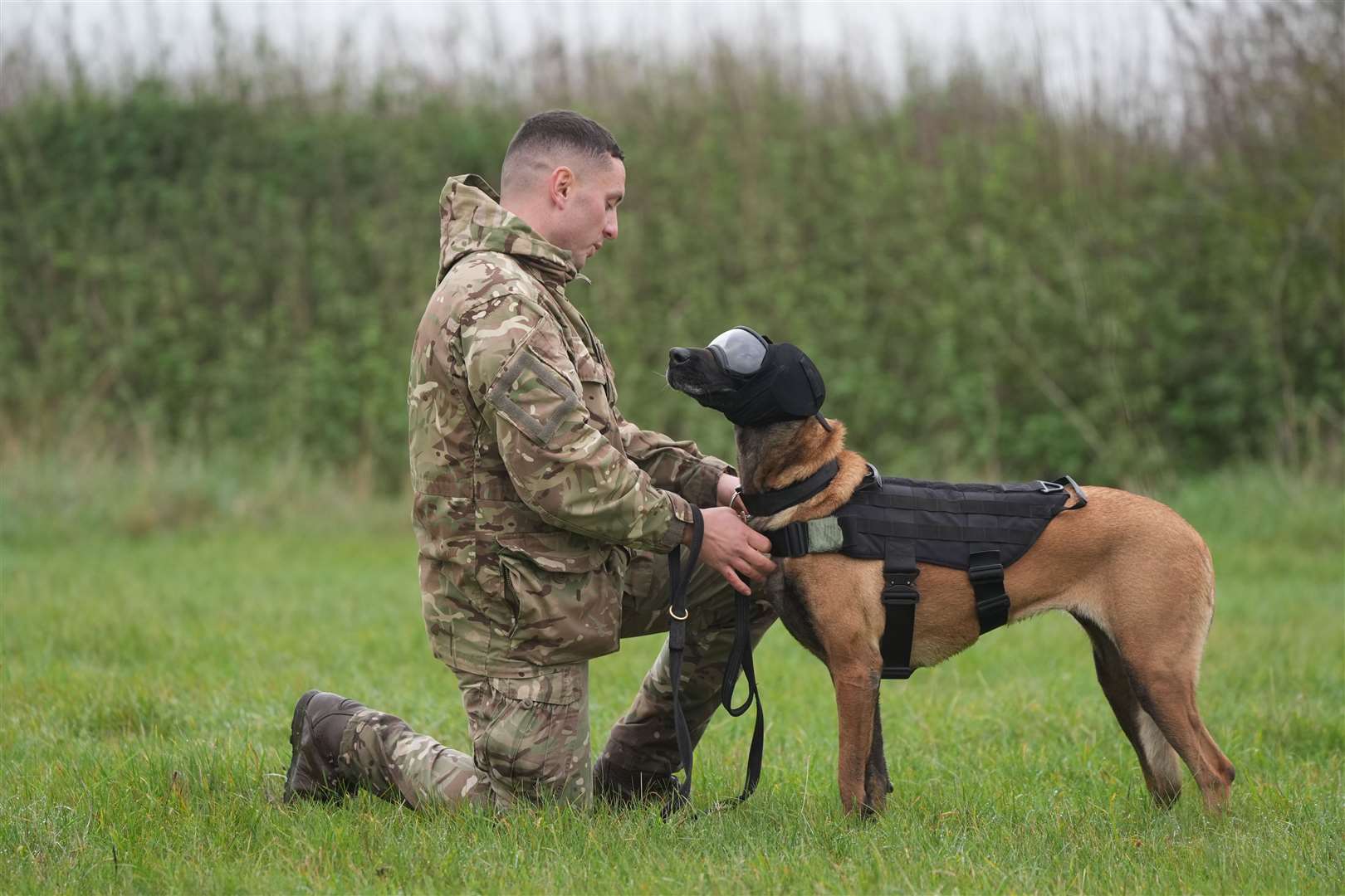 Private Dean with military working dog Una (Joe Giddens/PA)