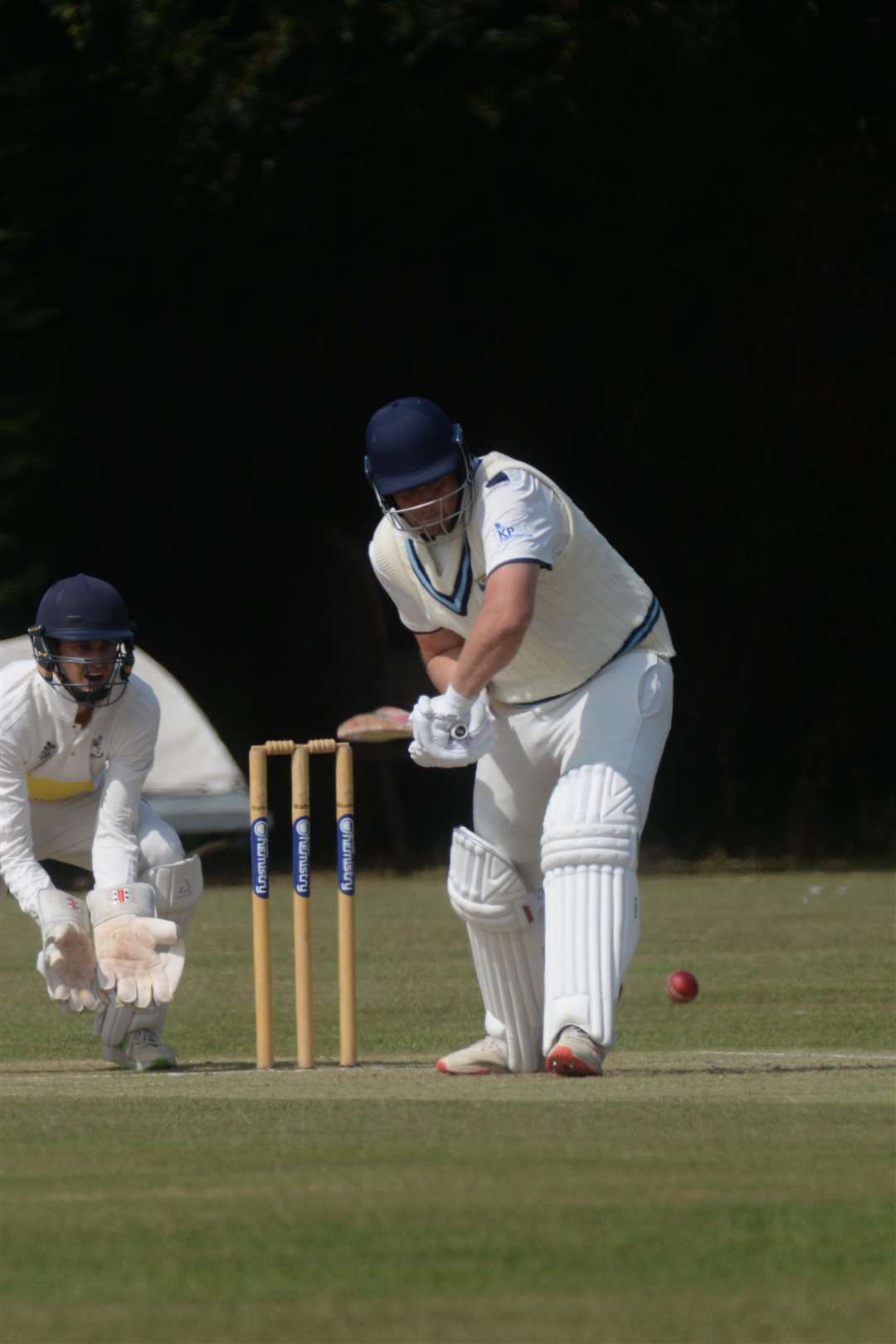 Sevenoaks keeper Miles Richards and Canterbury's Stuart Drakeley. Picture: Chris Davey. (15962568)