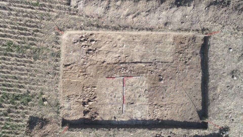 Aerial view of Villa Trench showing wall foundations and chalk floors. Image: Kent Archaeological Society