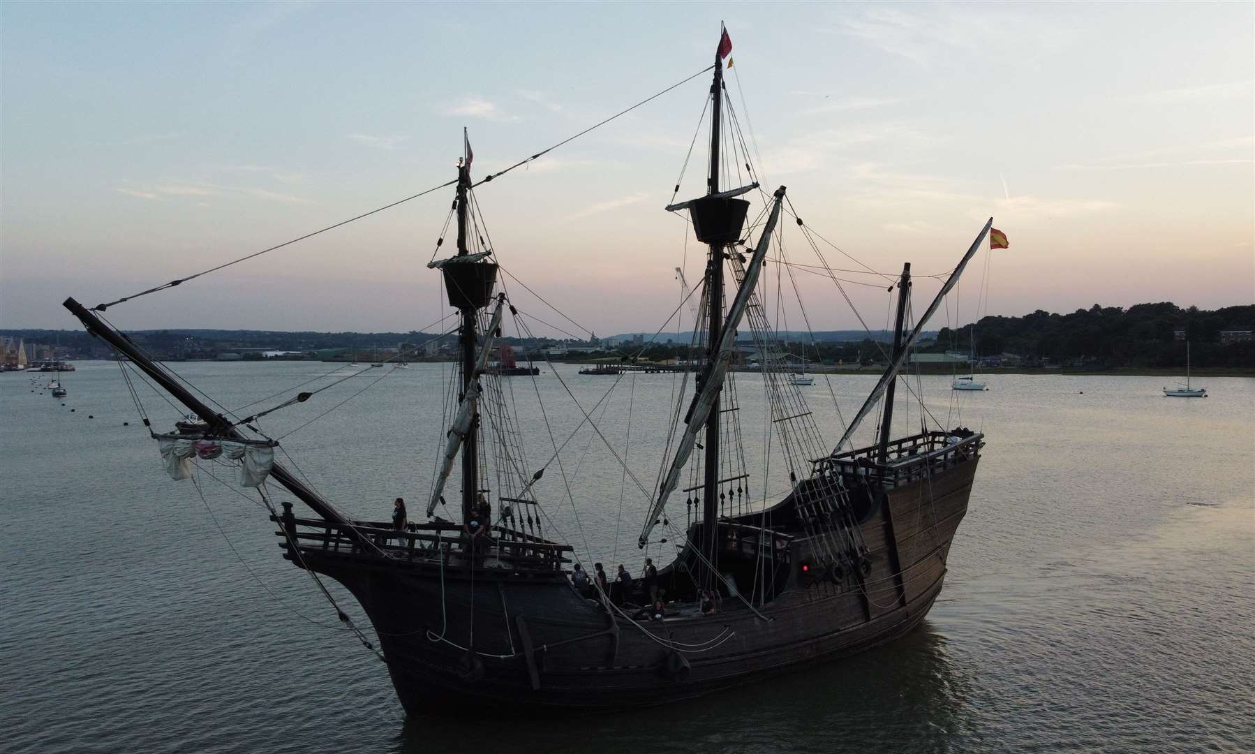 The Nao Victoria arriving in the Chatham Maritime Marina yesterday evening. Photo: Jason Arthur