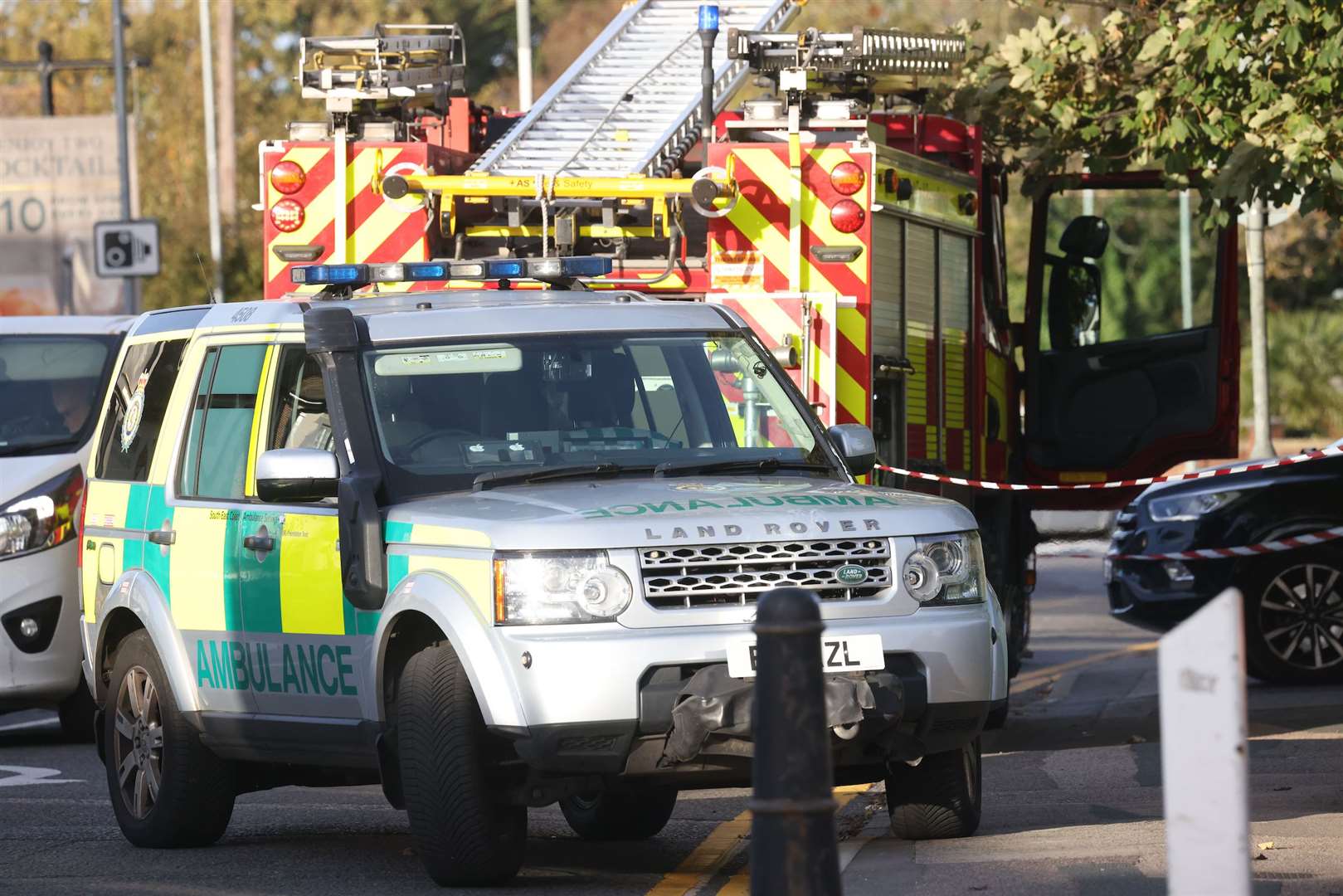 Firefighters, police and paramedics outside the Hawthorn Manor care home in Gillingham where a car smashed into the front of the building. Picture: UKNIP