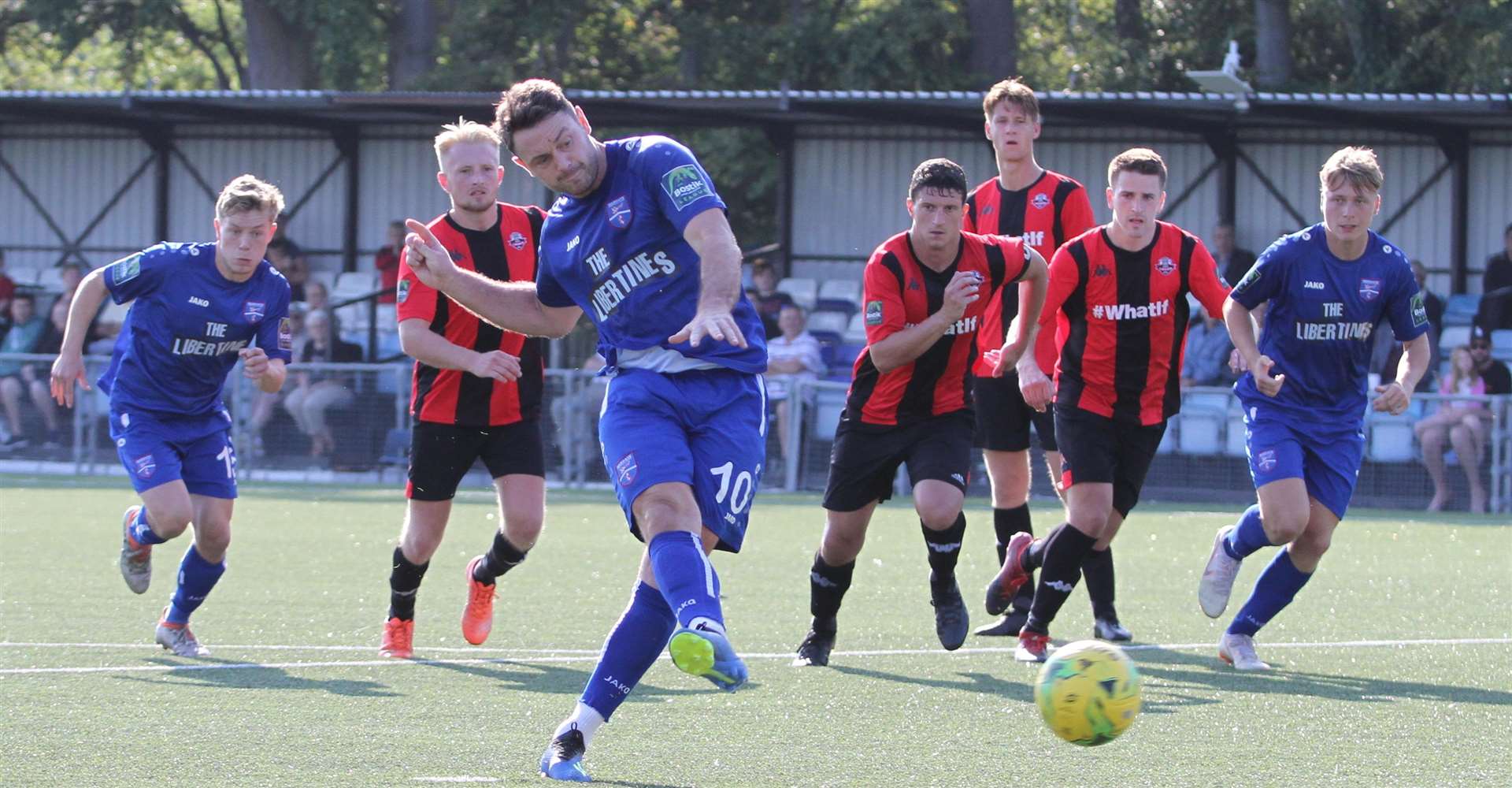 Frannie Collin sends his penalty on its way against Lewes on Saturday. Picture: Don Walker