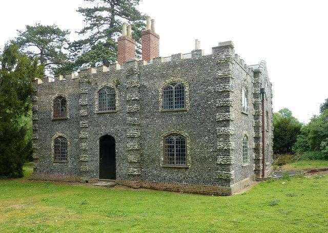 The intriguing exterior of Flint Cottage at Broome Park