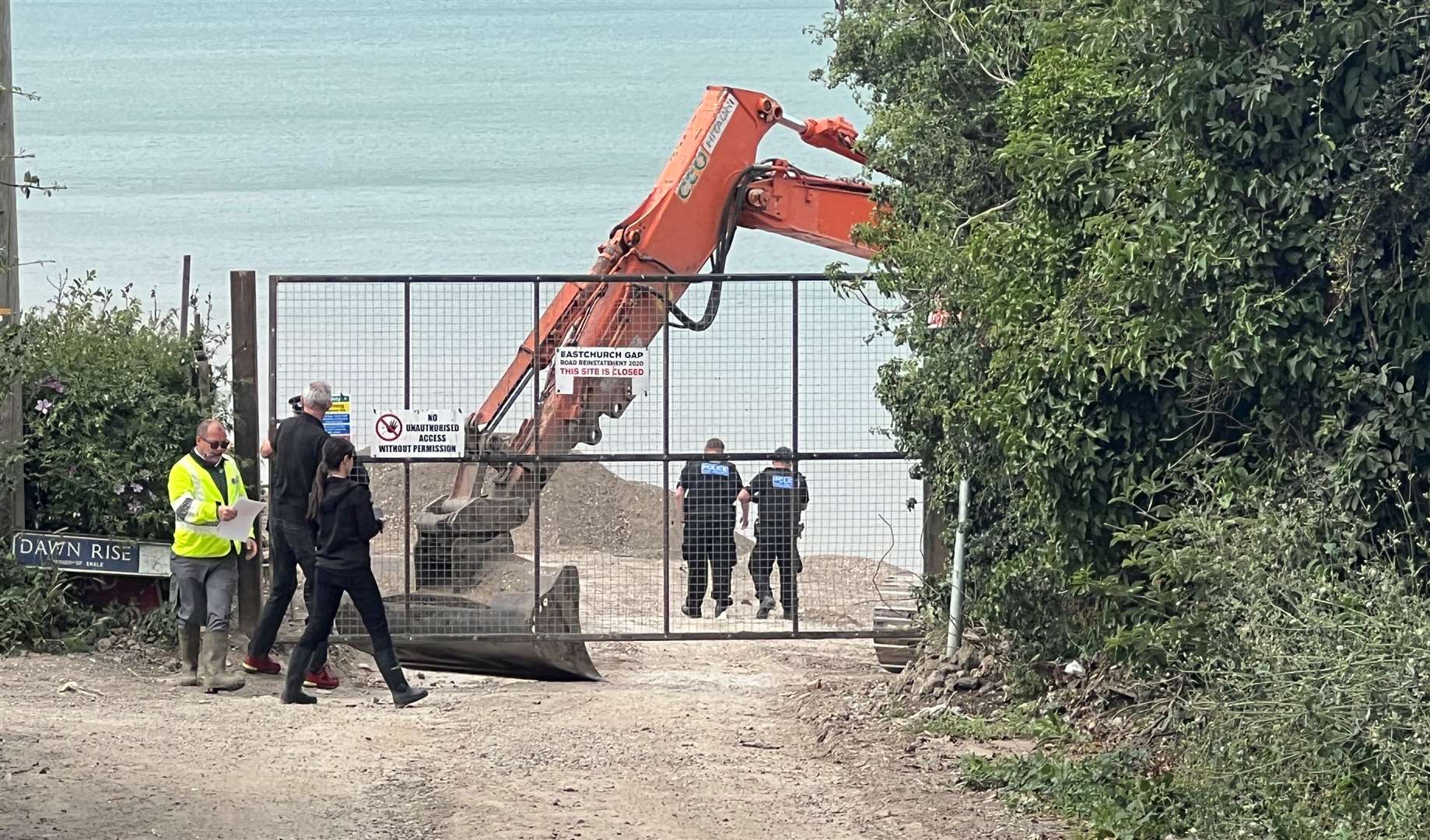 Police and officers at Eastchurch Gap today. Picture: Megan Carr