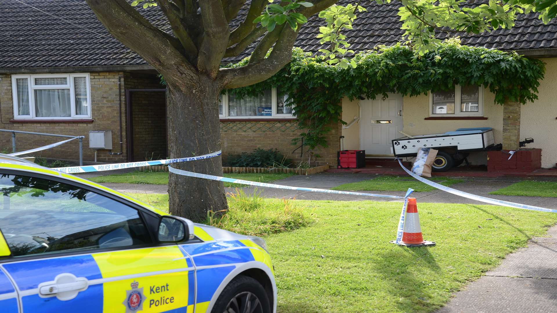 Police taped off this bungalow in Crispin Close, Faversham