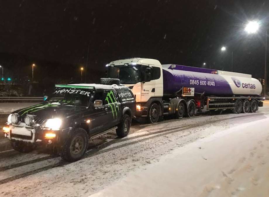 Andy Williams pulling a fuel tanker to safety