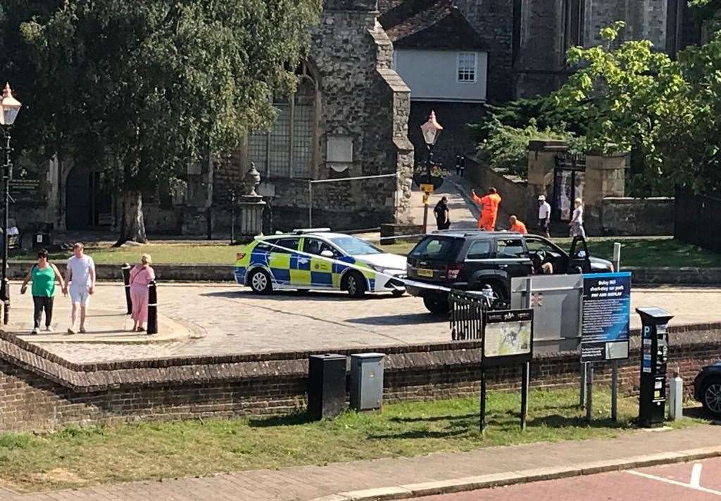 Police at scene of incident outside Rochester Cathedral