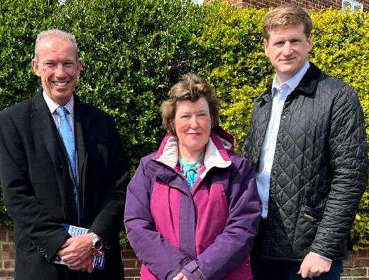 Ms Davenport with Cllr Trevor Bartlett and Police and Crime Commissioner Matthew Scott