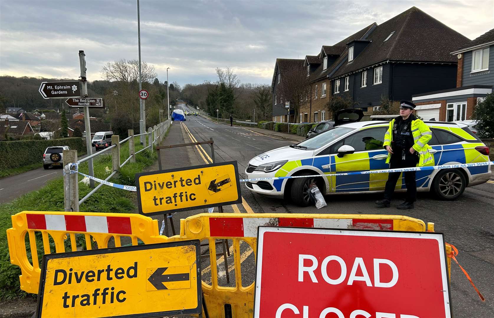 The road through the village was cordoned off after the fatal stabbing