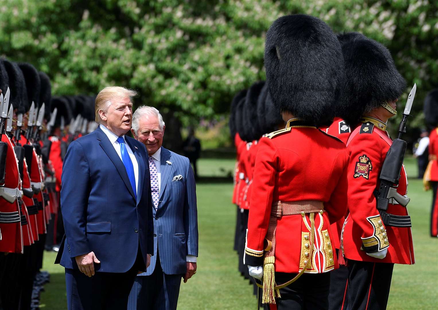 Then-US President Donald Trump and then-Prince of Wales inspecting the Guard of Honour during a Ceremonial Welcome at Buckingham Palace in 2019 (Toby Melville/PA)