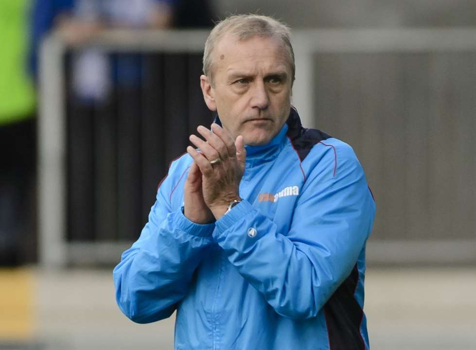 Tony Burman applauds his players after the 3-0 win against Chippenham Picture: Andy Payton