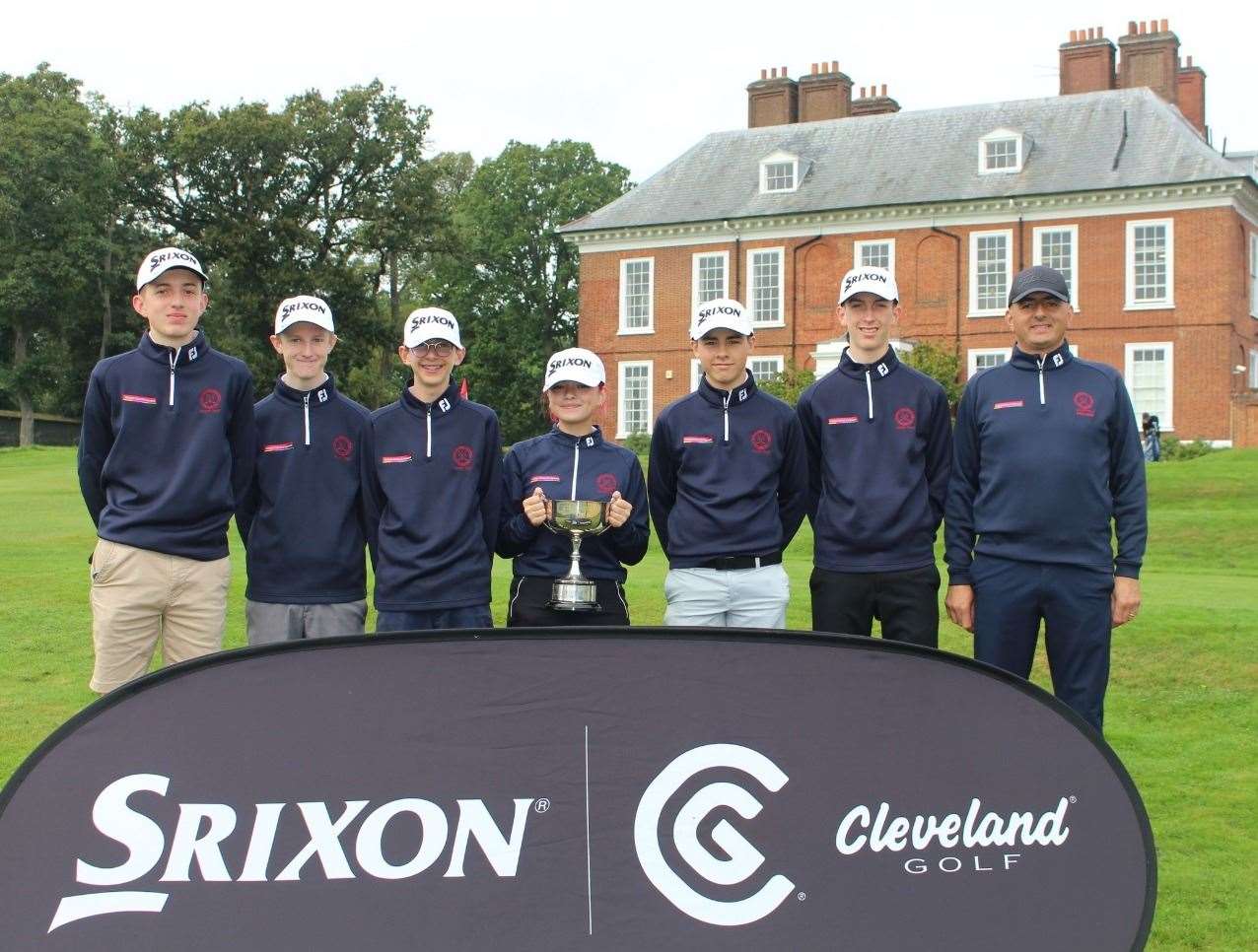 The Langley Park Srixon Junior 4somes championship winners Jonny Barratt, Noah DeVaux, Harry Burgess, Holly Gray, Danny Alexander, George Burrows and junior organiser Akin Hassan. Picture: Rebecca Timlett