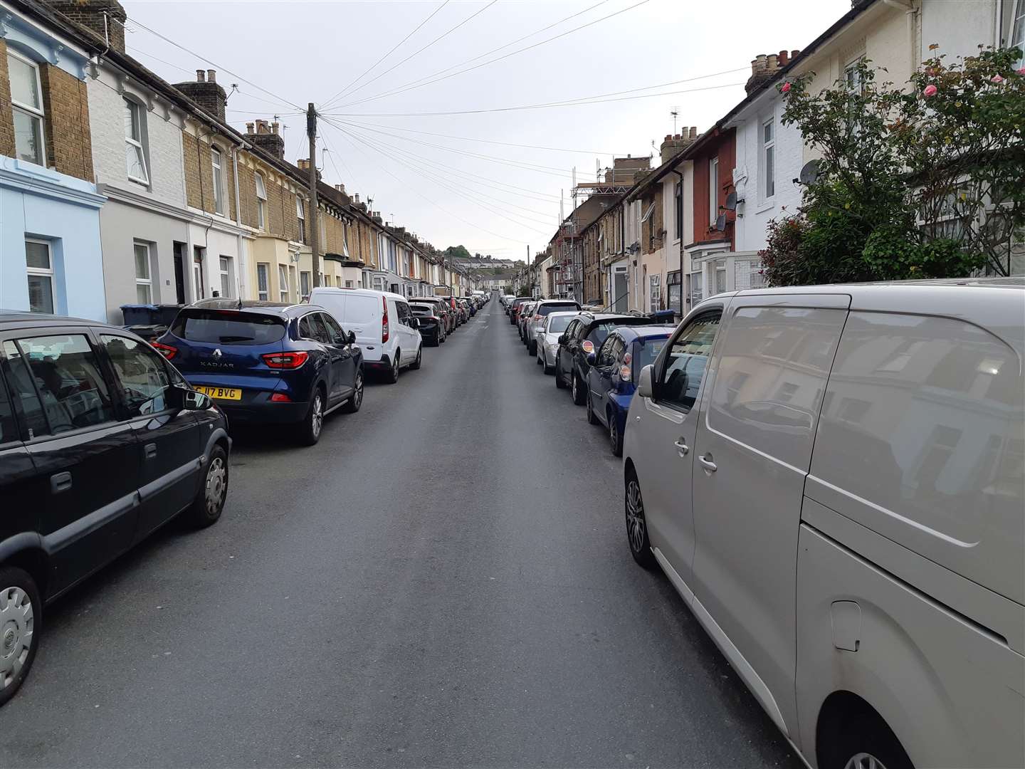 Clarendon Street, a few yards from the planned flats site, filled with vehicles on Sunday evening. Picture: Sam Lennon KMG