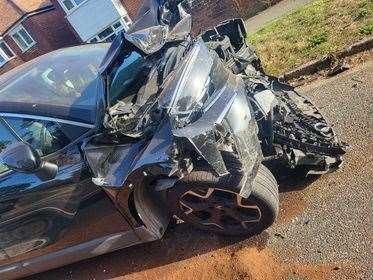 Crumpled bodywork of one of the vehicles involved in the smash