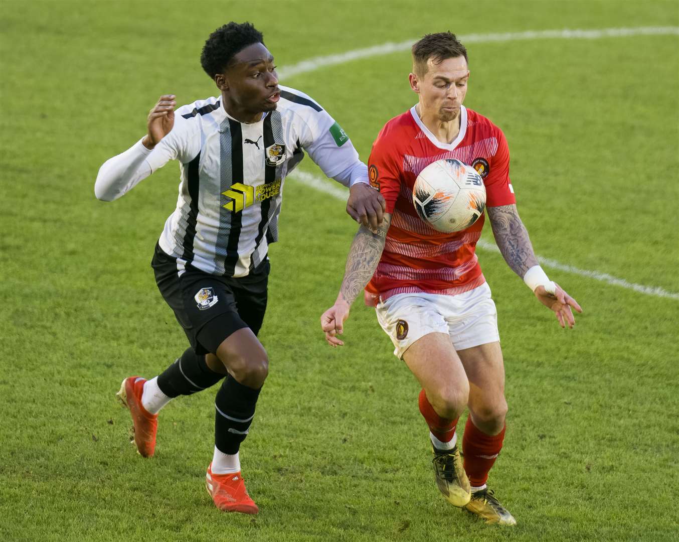 Dartford's Jordan Wynter closes down Ebbsfleet's Craig Tanner at Stonebridge Road on Boxing Day. Picture: Ed Miller/EUFC