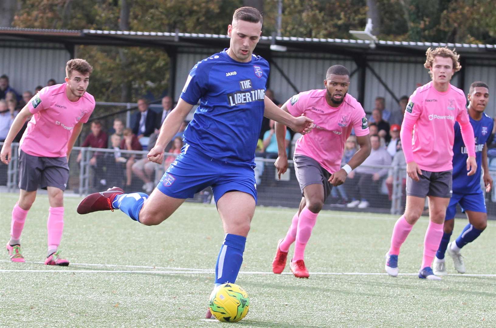 Margate's Joe Taylor steps up to convert his penalty against Enfield Picture: Don Walker