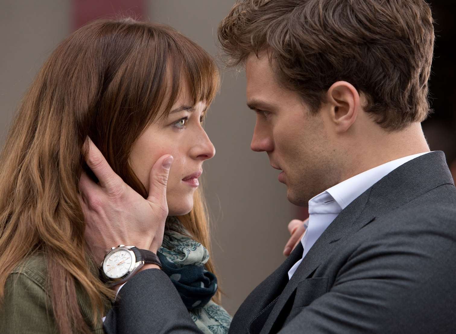 Dakota Johnson as Anastasia Steele and Jamie Dornan as Christian Grey