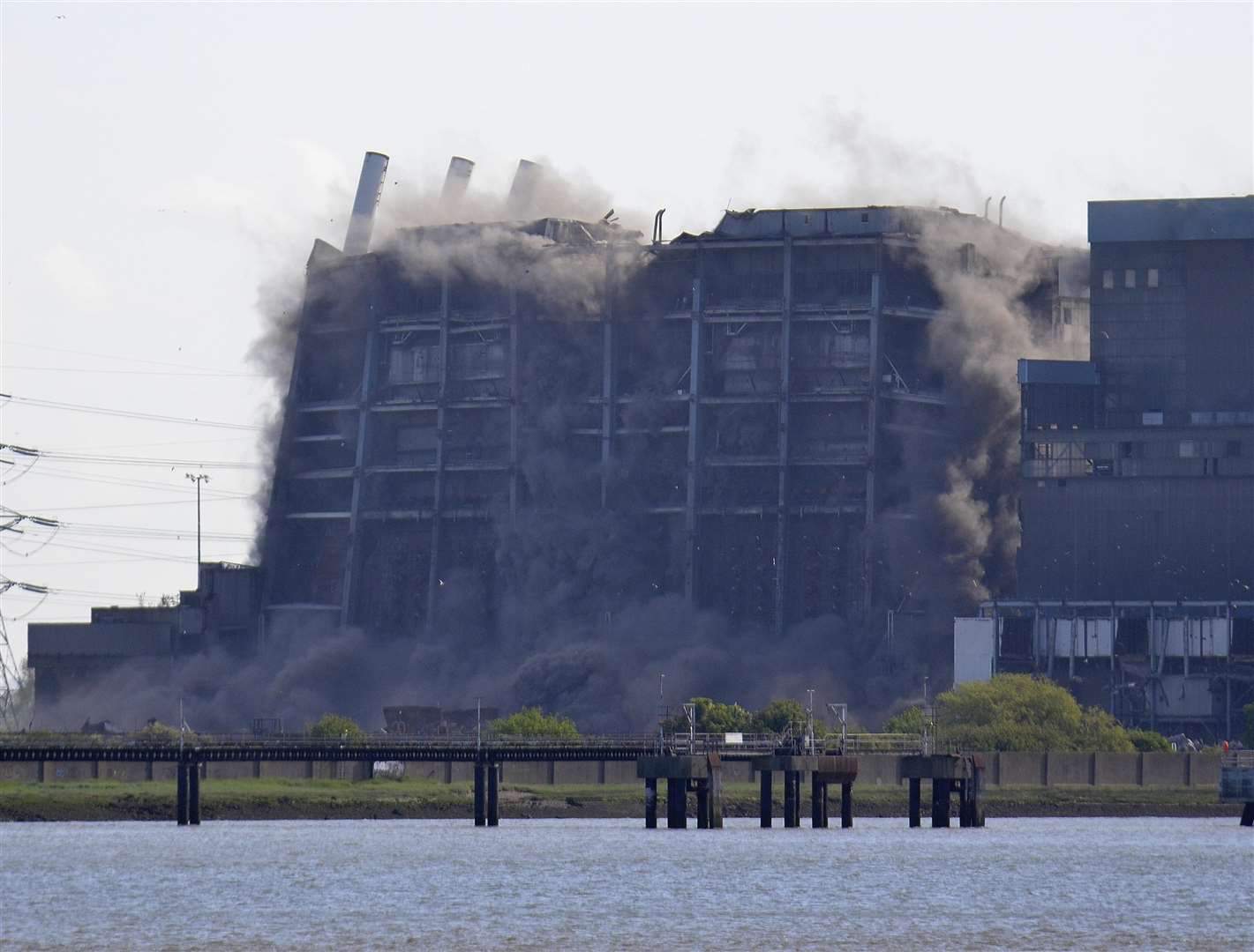 The view from Gravesend town pier as the boiler houses came down. Picture: Jason Arthur