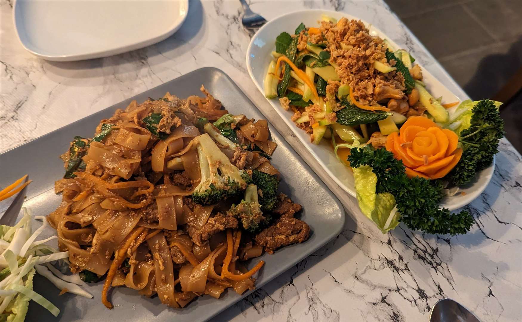 Beef pad see ew and mango salad at Daow’s Kitchen in Folkestone