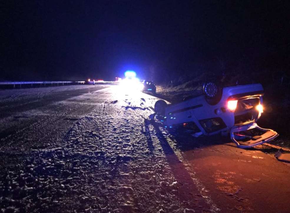 A car overturned on the M20 overnight. Pic: @kentpoliceroads