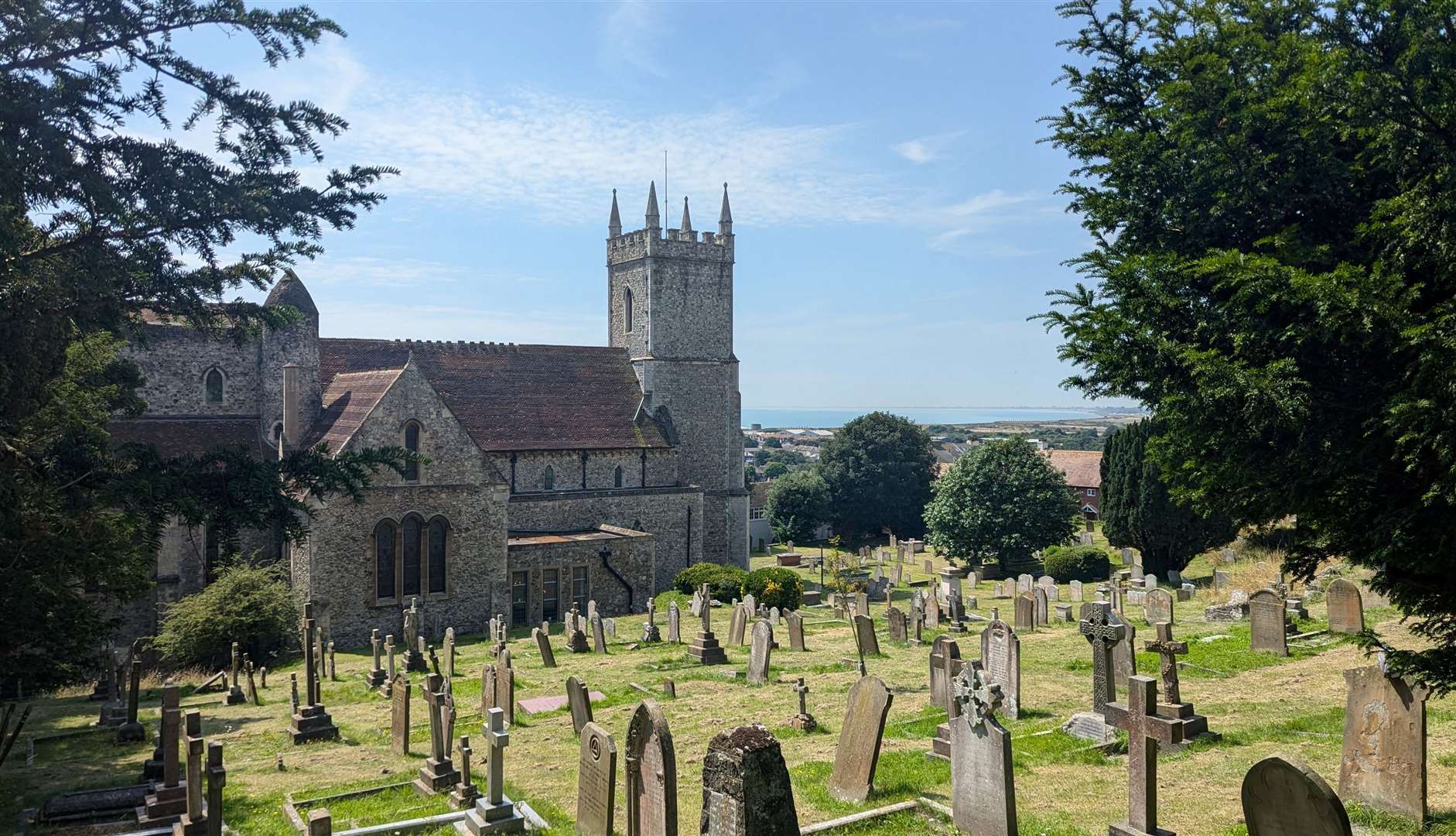 St Leonard's Church in Hythe overlooks the English Channel