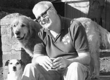 Simon Friend with the family dogs, Badger the Jack Russell and Frank the retriever