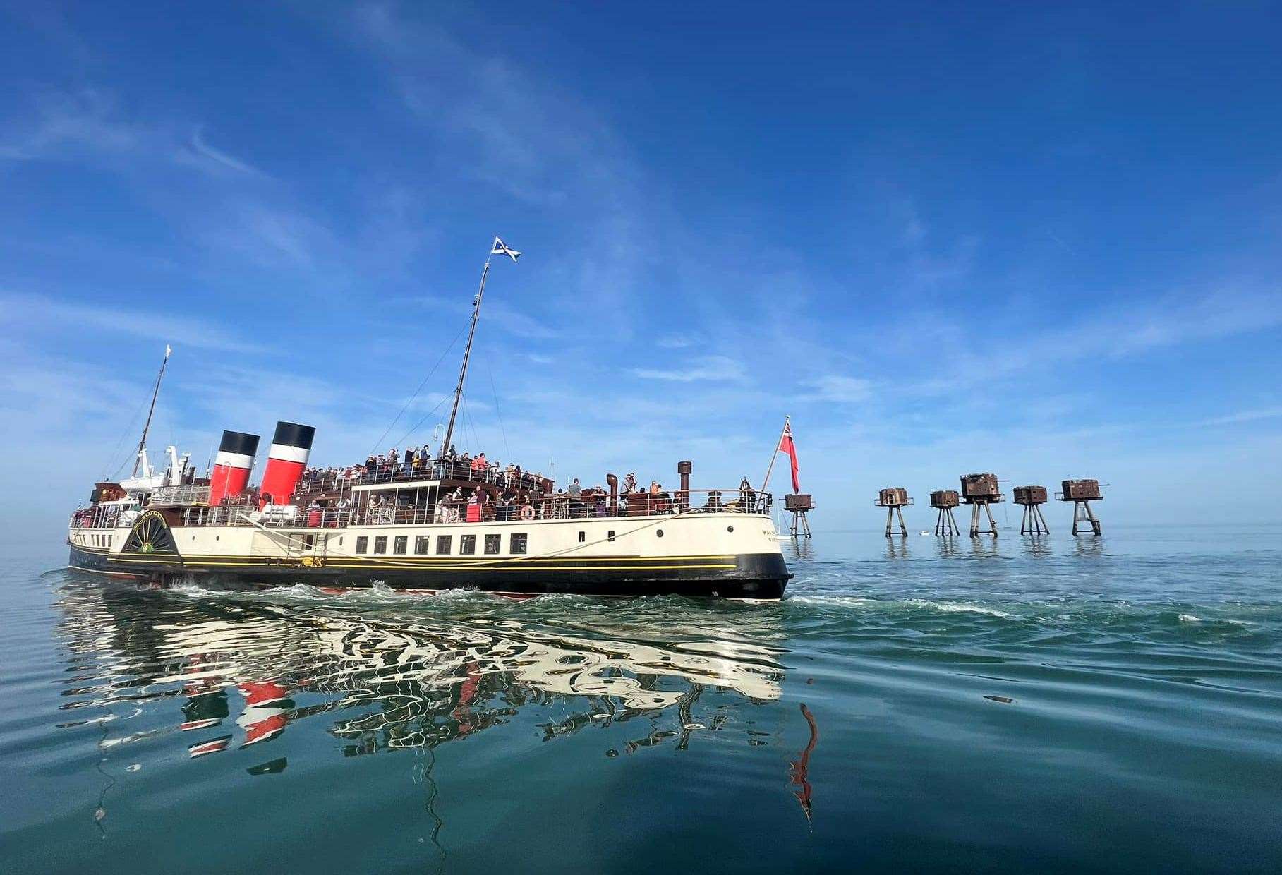 The Waverley steaming past the Thames Forts. Photo: Waverley Excursions