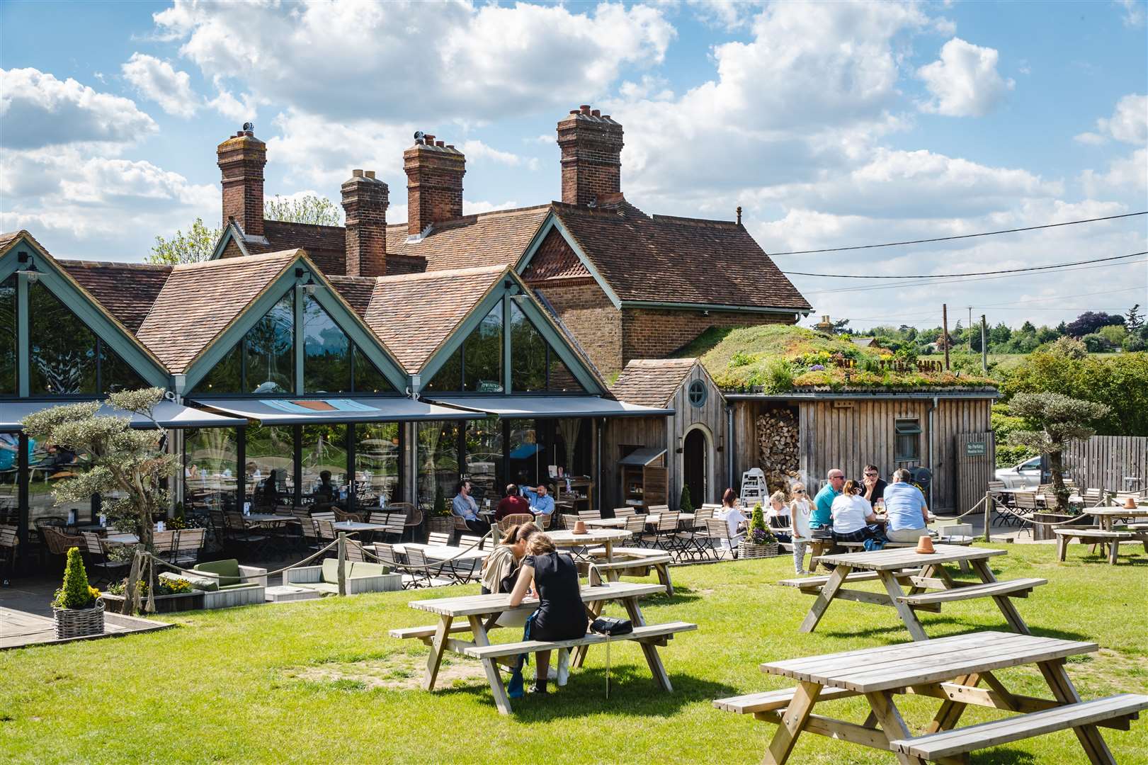 The beer garden at The Potting Shed, Langley