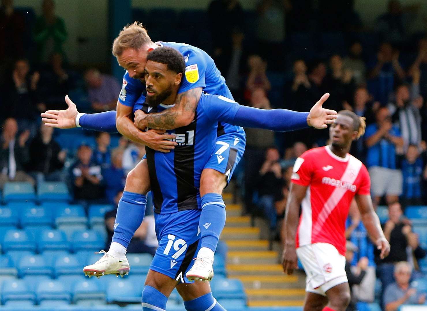 Gills striker Vadaine Oliver celebrates his goal against Morecambe. Picture: Andy Jones (50452504)