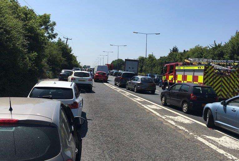 Traffic queueing on the A299. Picture: Chris Tring