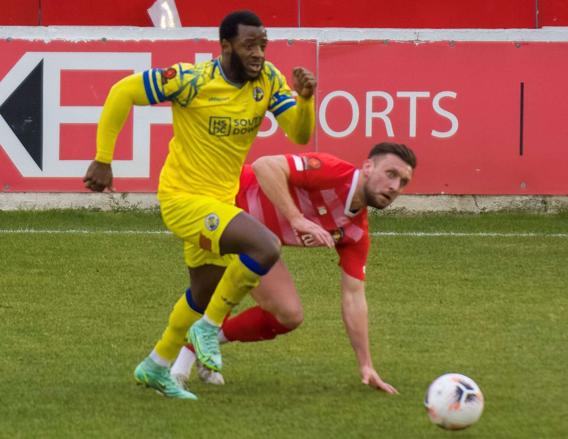 Tyrell Miller-Rodney, above in action for Havant at Ebbsfleet last season, has joined Dartford Picture: Ed Miller/EUFC