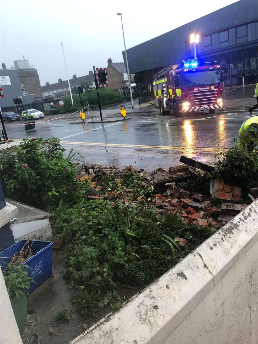 Firefighters and police at the scene