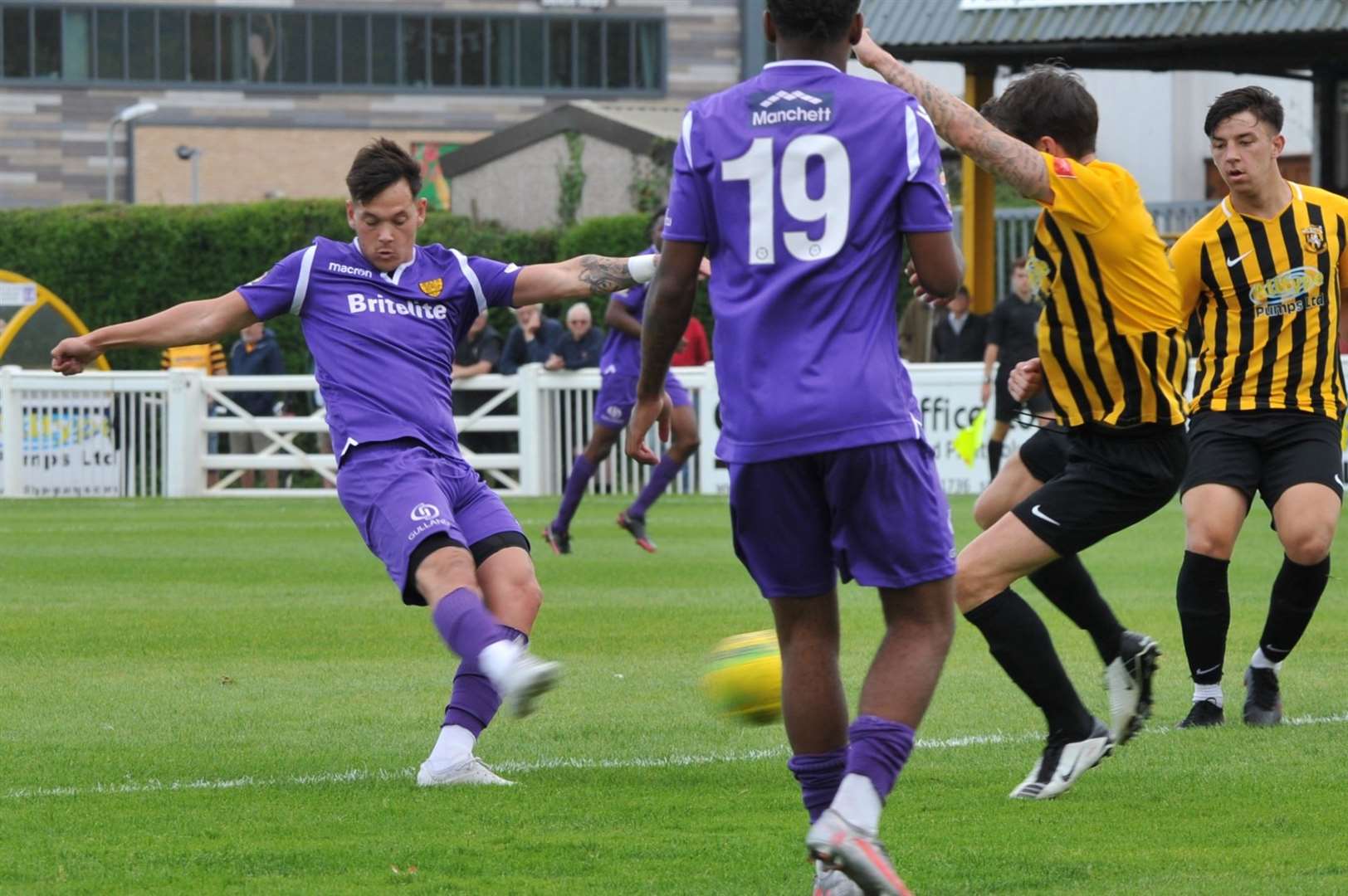 Alfie Pavey goes for goal at Folkestone Picture: Steve Terrell