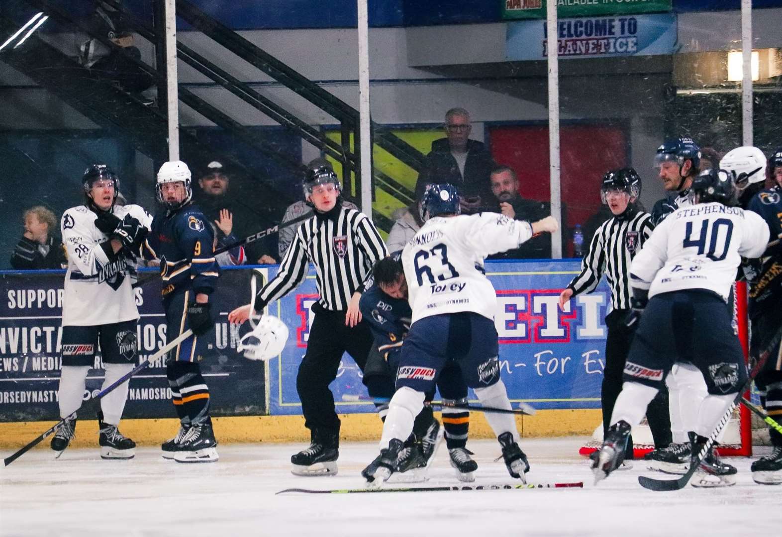 Aaron Connolly clashes on the ice as Invicta Dynamos face Romford Buccaneers Picture: Jessica Dewey