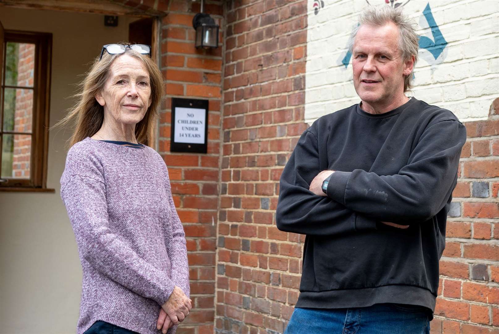 Mandy Keefe and John Forge, landlords of The Wheel Inn in Westwell, near Ashford, have banned children under the age of 14 from entering the pub. Picture: SWNS / Tony Kershaw