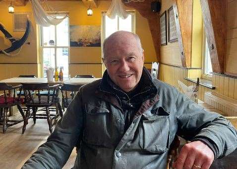 Amateur historian Des Cross in the Flying Dutchman pub, Queenborough