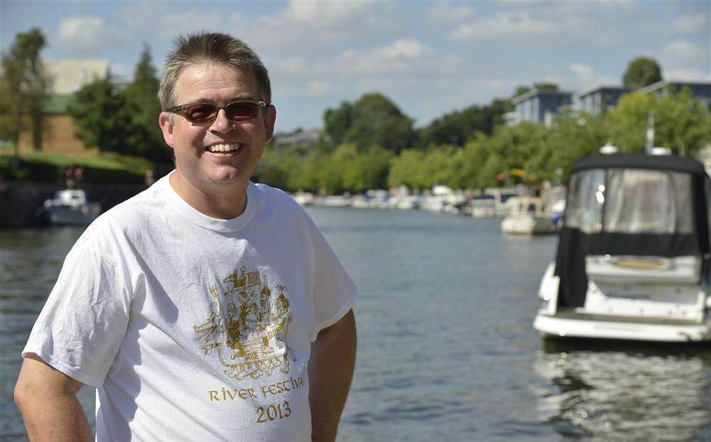 River Festival chairman Martin Cox in a t-shirt printed specially for the event