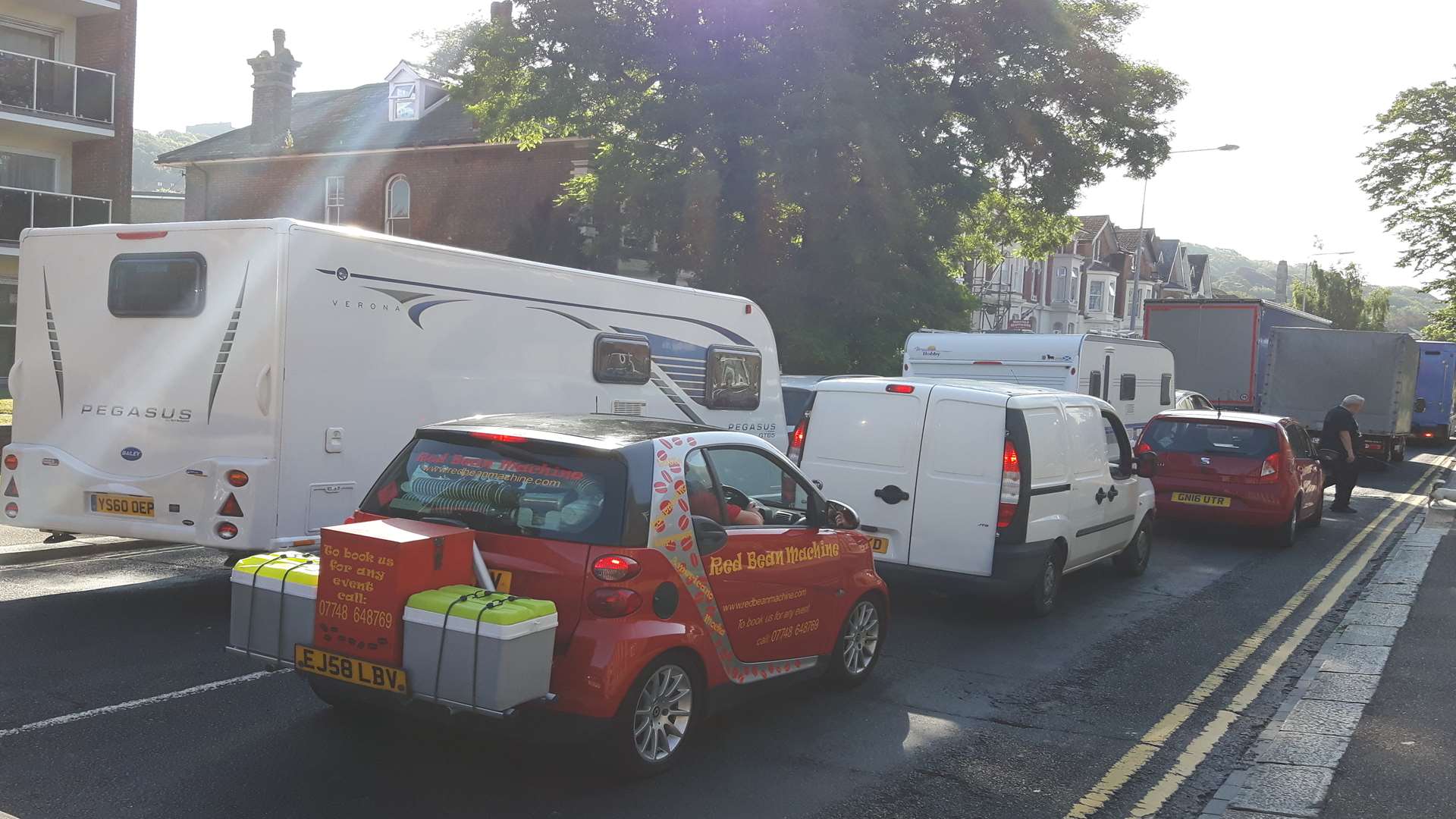 Tailback from Dover port to Maison Dieu Road in the centre of the town.