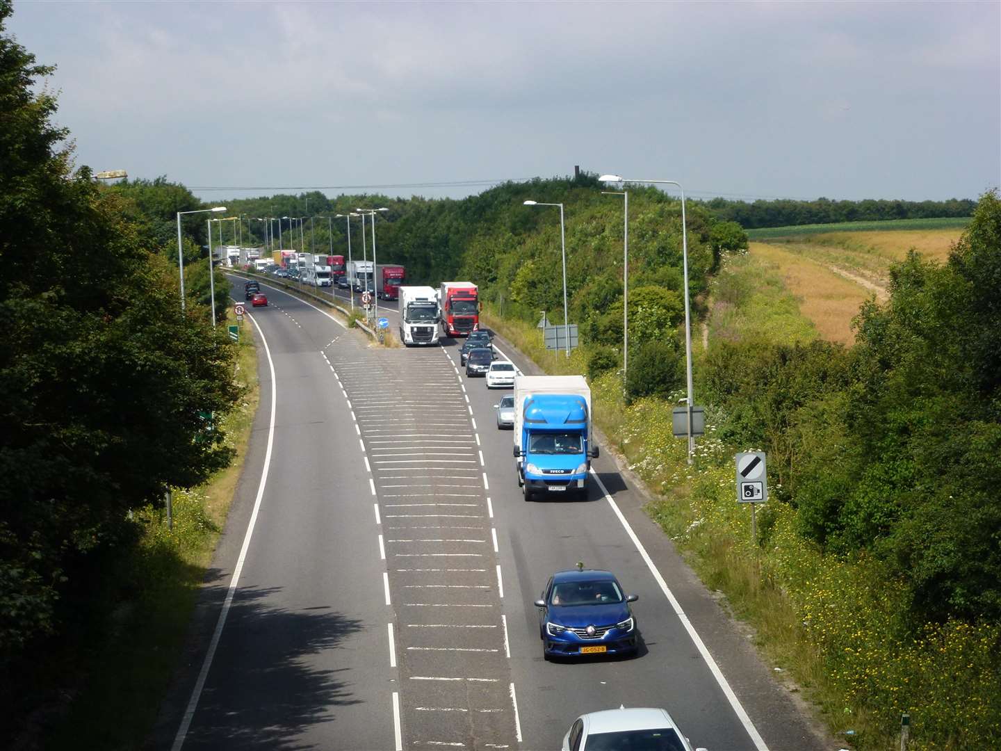 A scene of delays on the A2 between the Whitfield and Duke of York's roundabouts on Black Saturday in 2016. Picture: Peter Sherred.