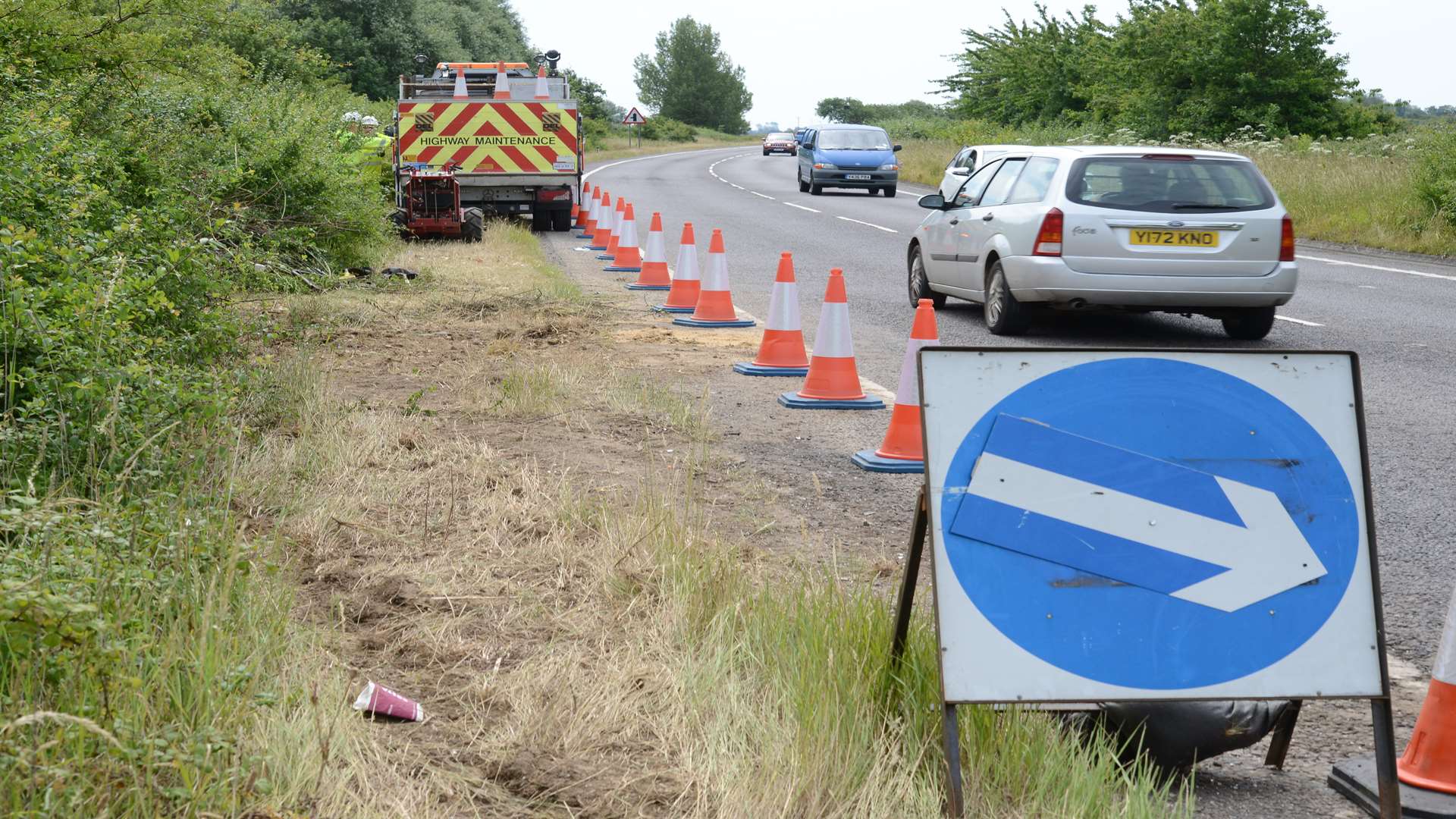 The scene after the A2070 crash near Hamstreet.