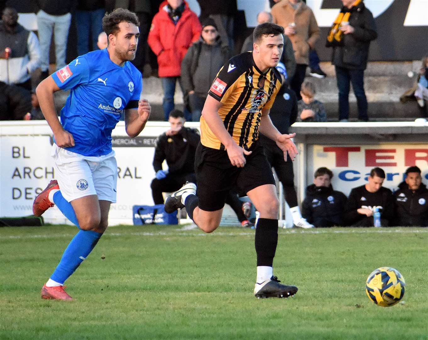 Folkestone's Will Moses - was sent off in their season-ending Isthmian Premier 4-0 defeat at Bognor Regis on Saturday. Picture: Randolph File