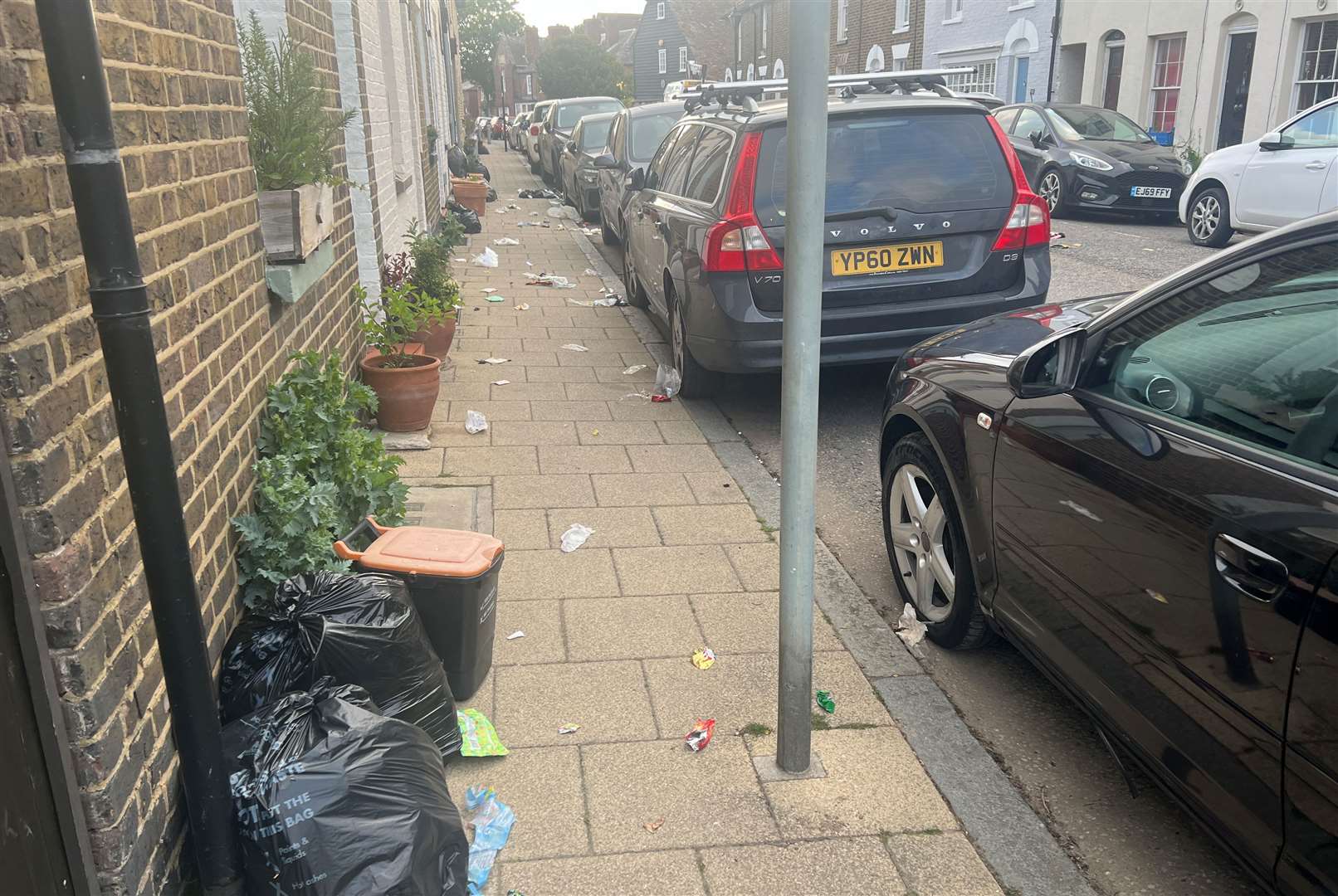 Miss Carr says the bin men quickly cleaned the litter on Tuesday morning