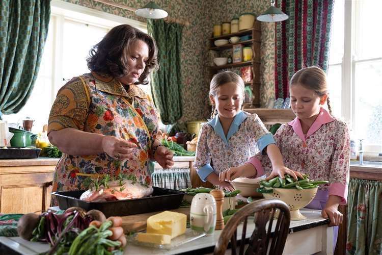 Ma Larkin (Joanna Scanlan) with Zinnia (Davina Coleman) and Petunia (Rosie Coleman). Picture: Objective Fiction / Genial Productions