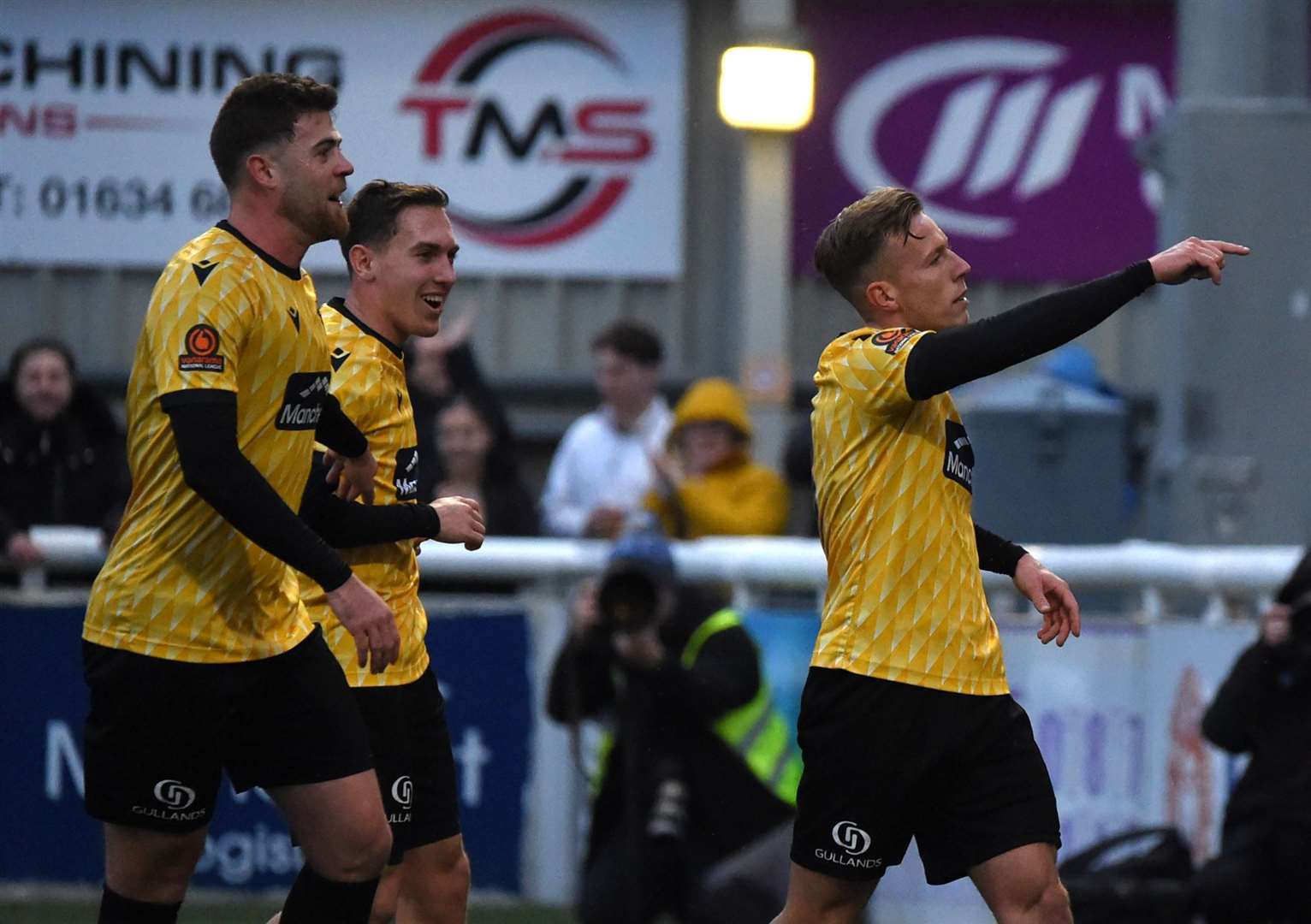 Sam Corne celebrates his penalty for Maidstone. Picture: Steve Terrell