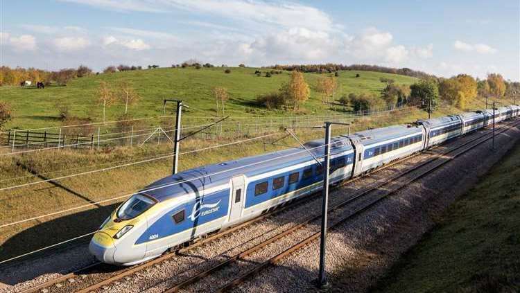 A Eurostar e320 train on the move in Kent