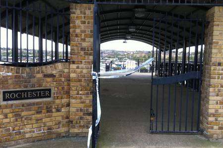 Police taped off the entrance to Rochester Pier after a body was found